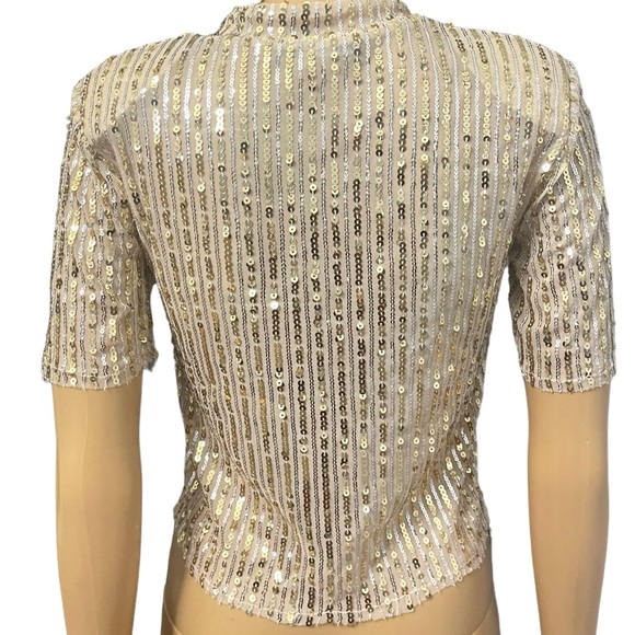 ZARA Gold & Silver Sequin Top W/ Shoulder Pads Size S - Picture 4 of 6